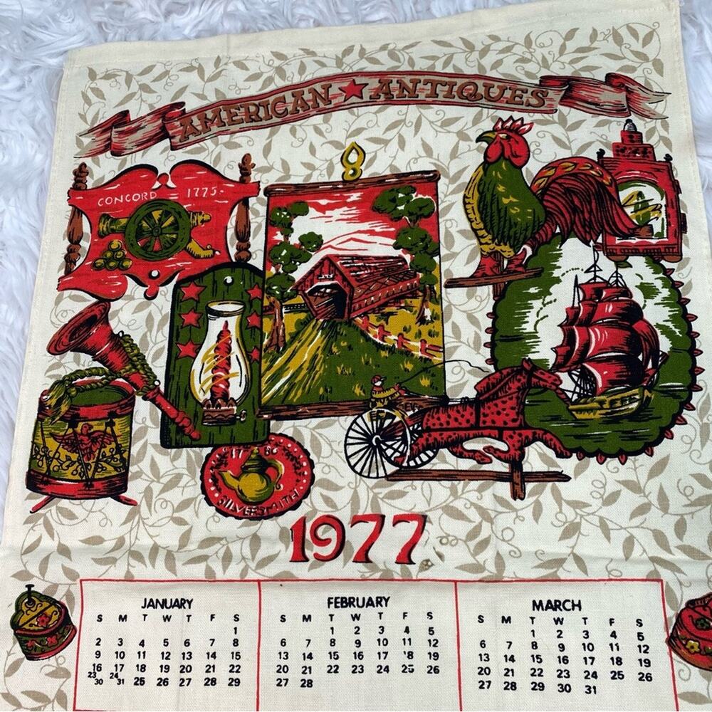 1977 Vintage Cloth Wall Calendar Beige Cottagecore Folk Art - Picture 5 of 9